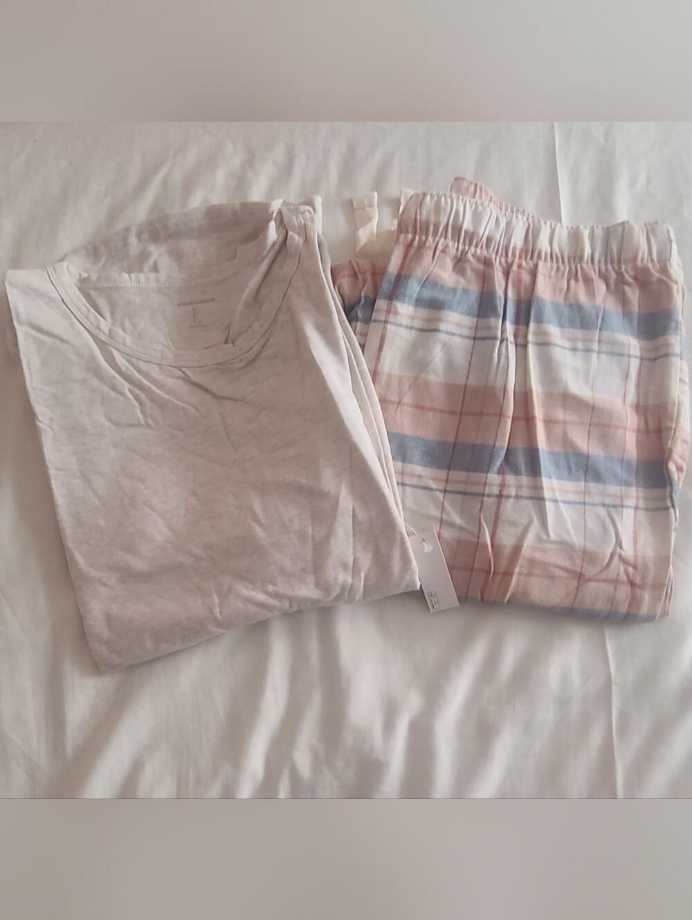 Adult Light Pink & Blue Plaid Pajama Set - Soft Cotton
